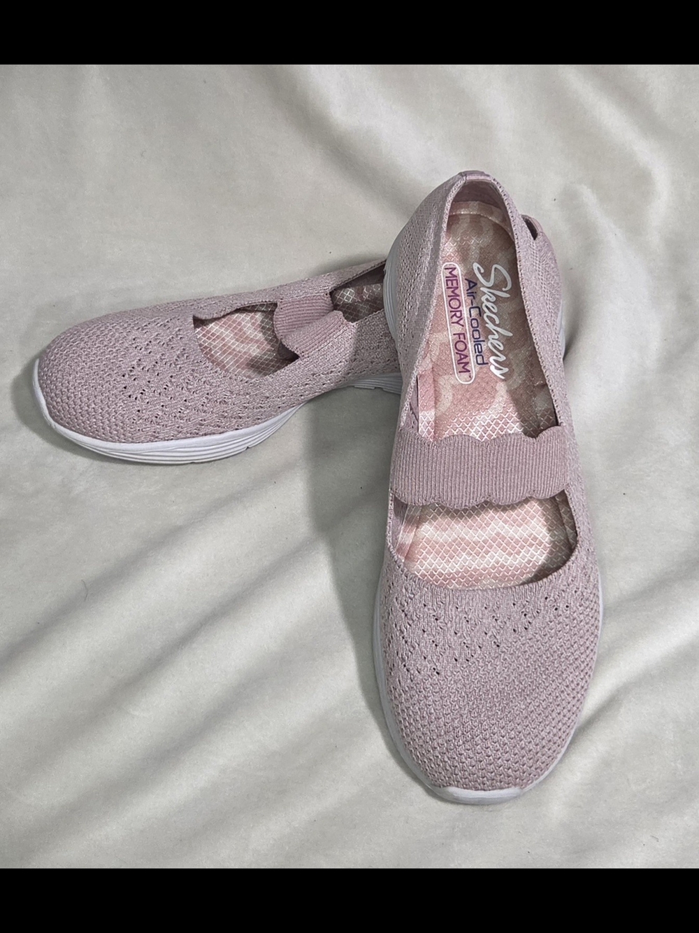 Skechers Light Pink Knit Mary Jane Slip-On Flats